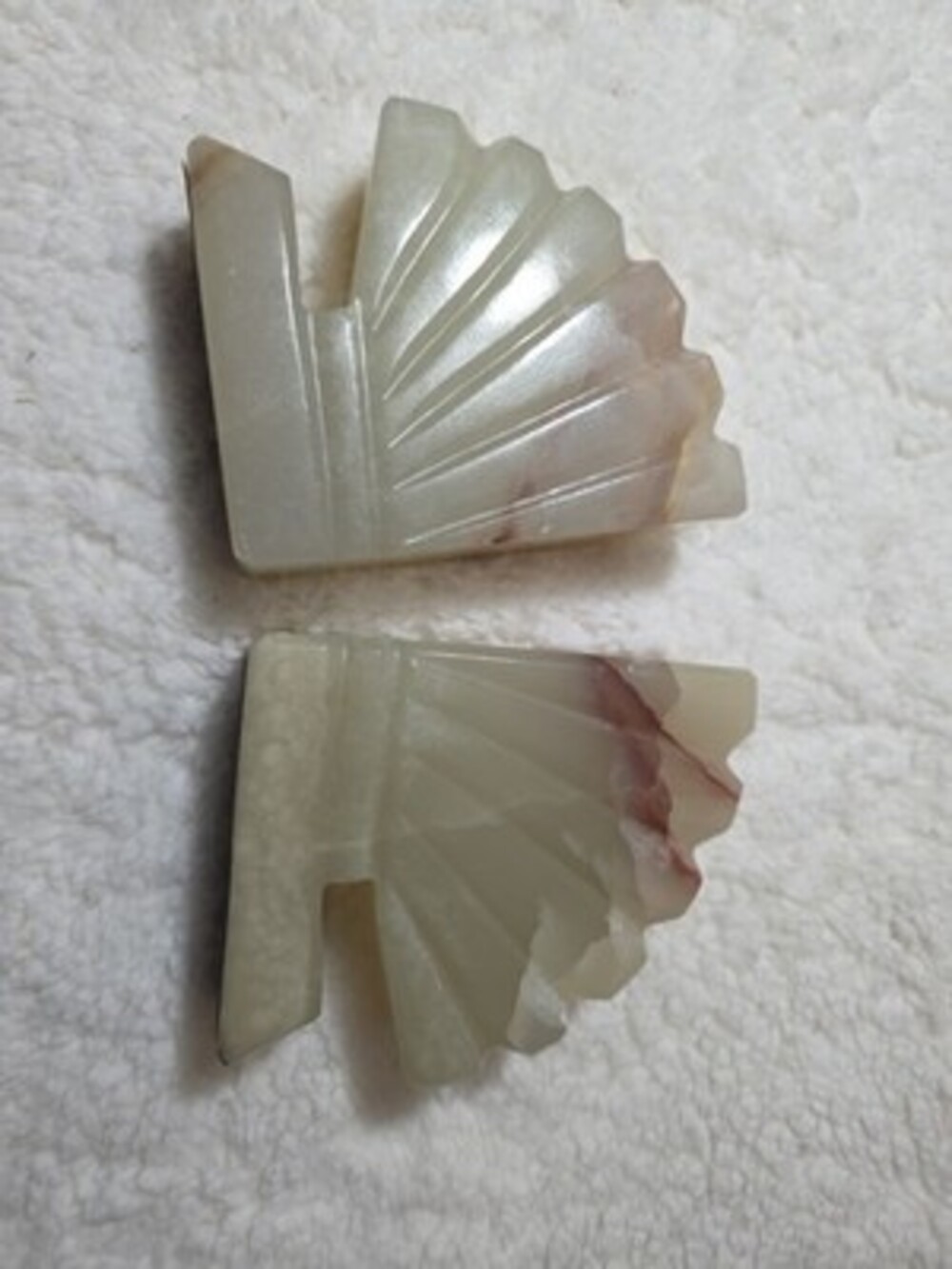 Vtg 1940s Art Deco Onyx Marble Bookends Heavy Fan Scallop Shell Sculptural Pair